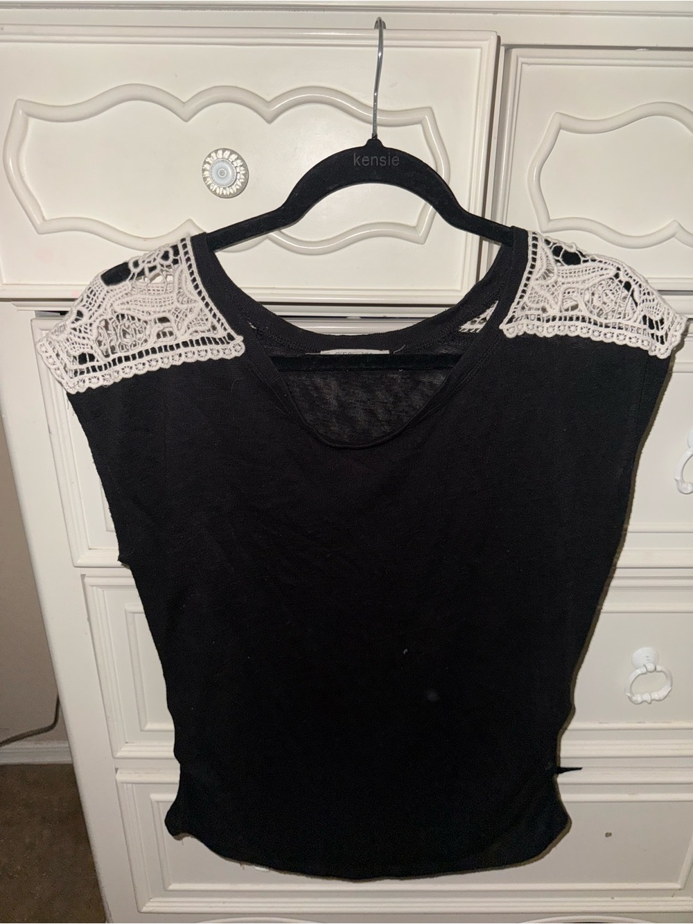 Black Lace-Shoulder Cap Sleeve Top